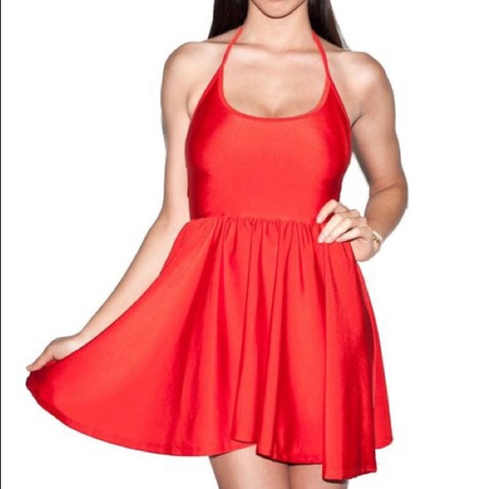 Red American Apparel nylon tricot skater dress